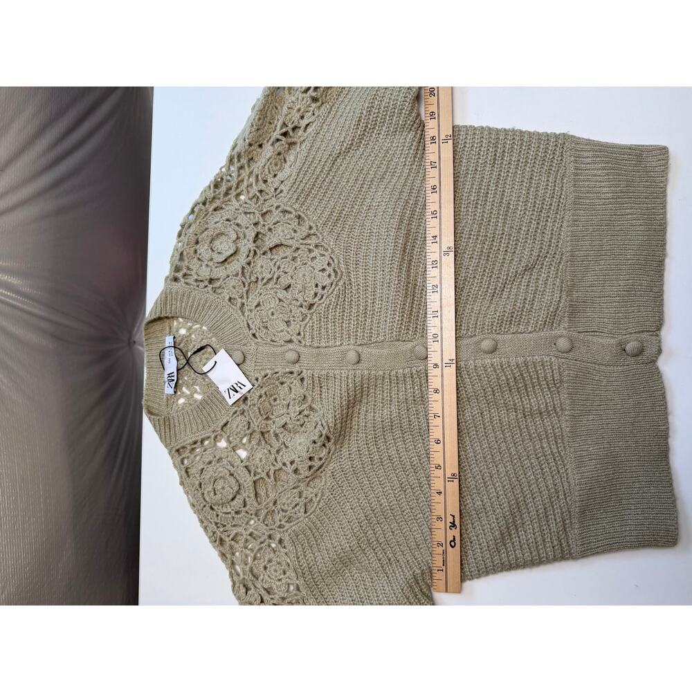 Zara Womens Size S Cardigan Sweater Green Crochet Floral Fairy Boho Wool Blend - Picture 9 of 10